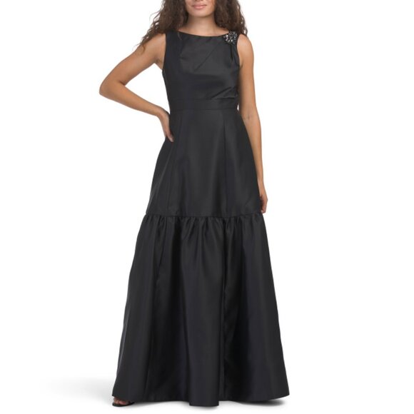 ADRIANNA PAPELL Black Sleeveless Ruffle Hem Gown - Picture 1 of 2